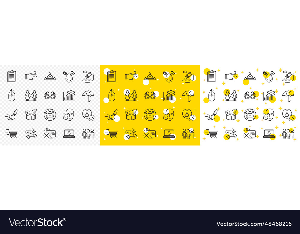 Outline drag drop user and lock line icons vector image Outline drag drop user and lock line icons