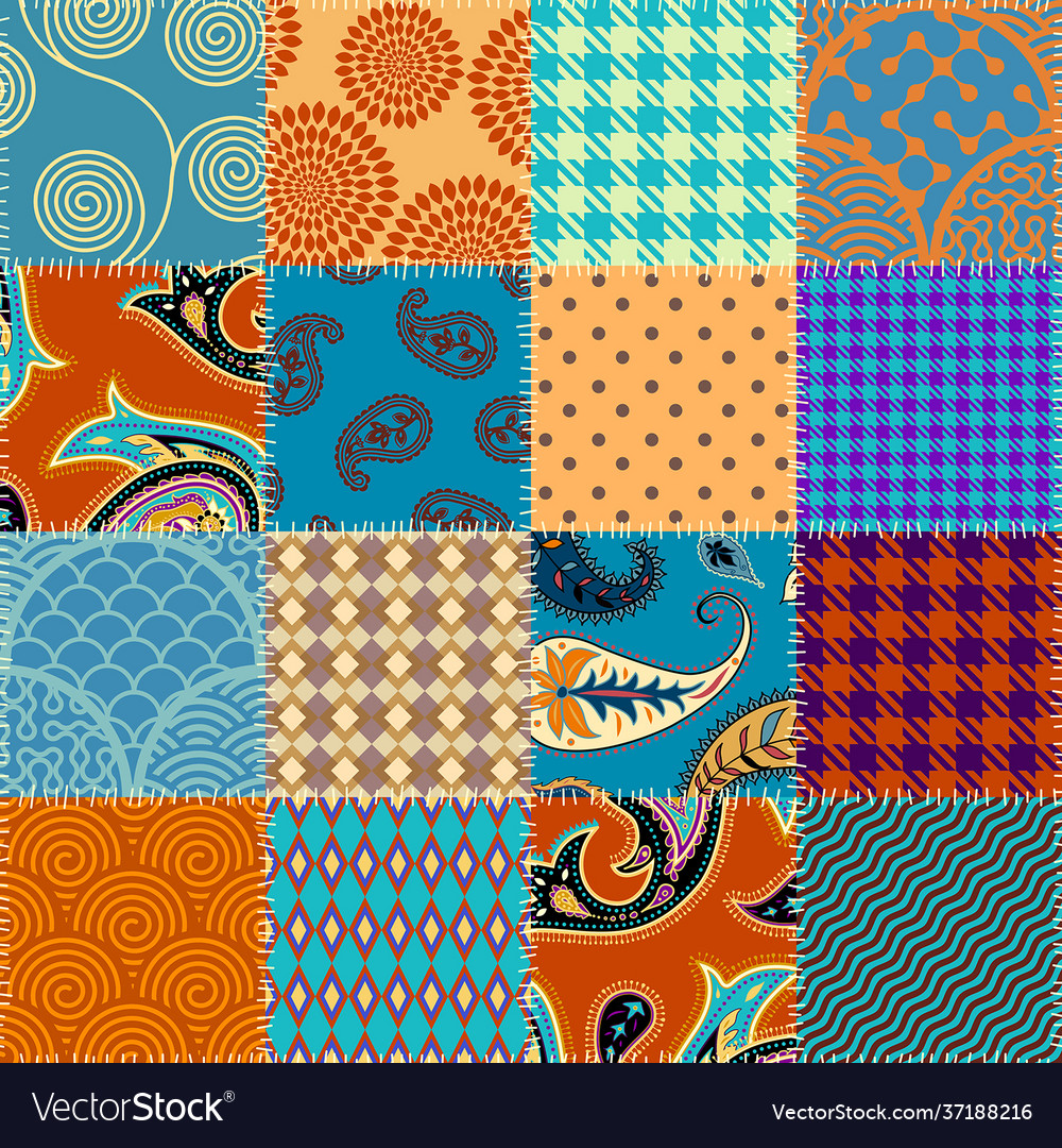 Patchwork textile pattern seamless quilting vector image Patchwork textile pattern seamless quilting