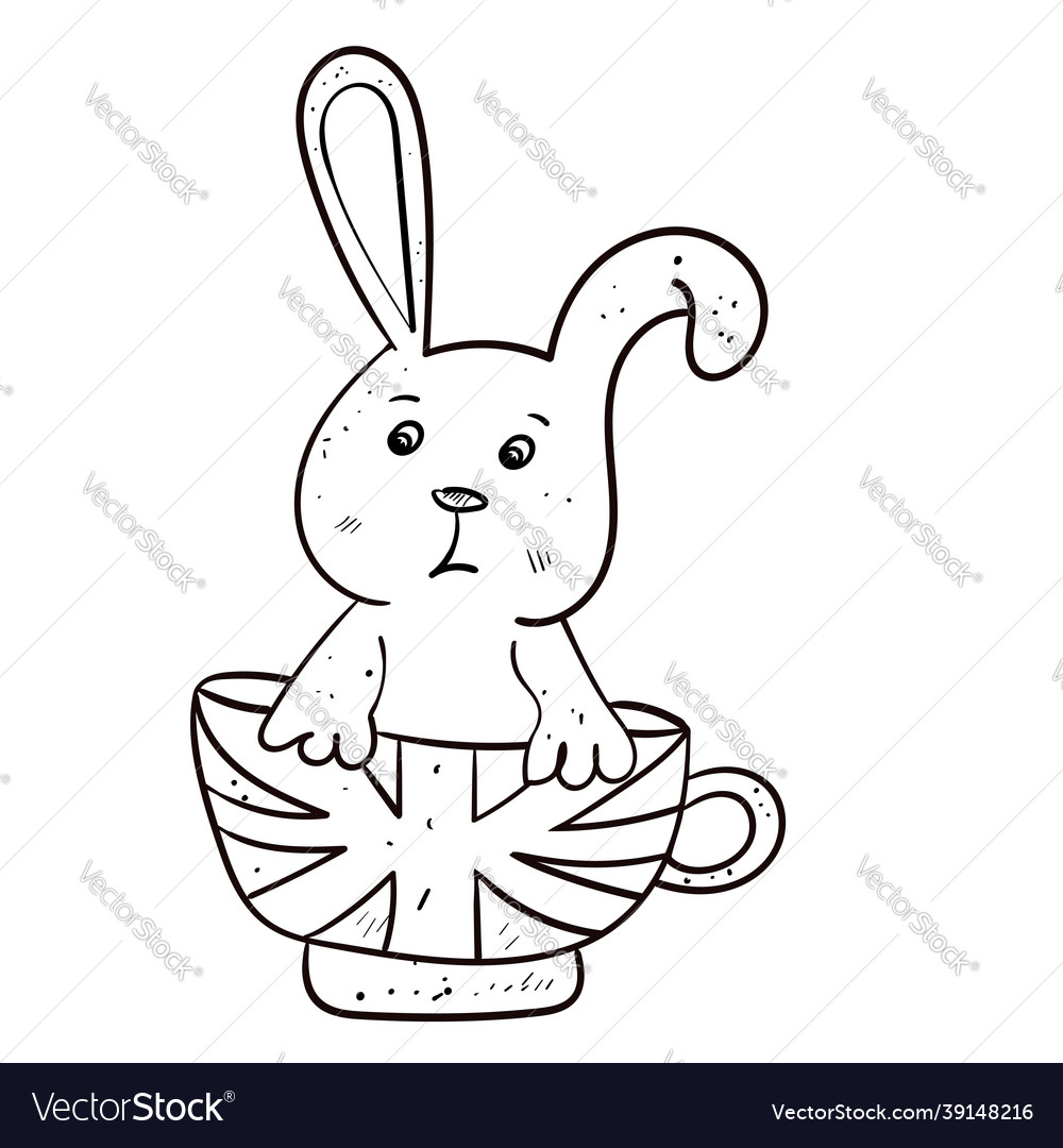 Rabbit or hare in a mug with english pattern