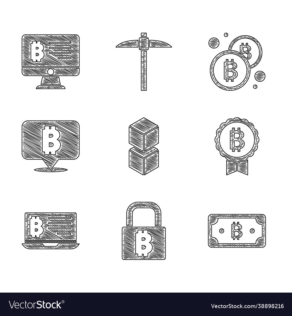 Set blockchain technology lock with bitcoin vector image Set blockchain technology lock with bitcoin
