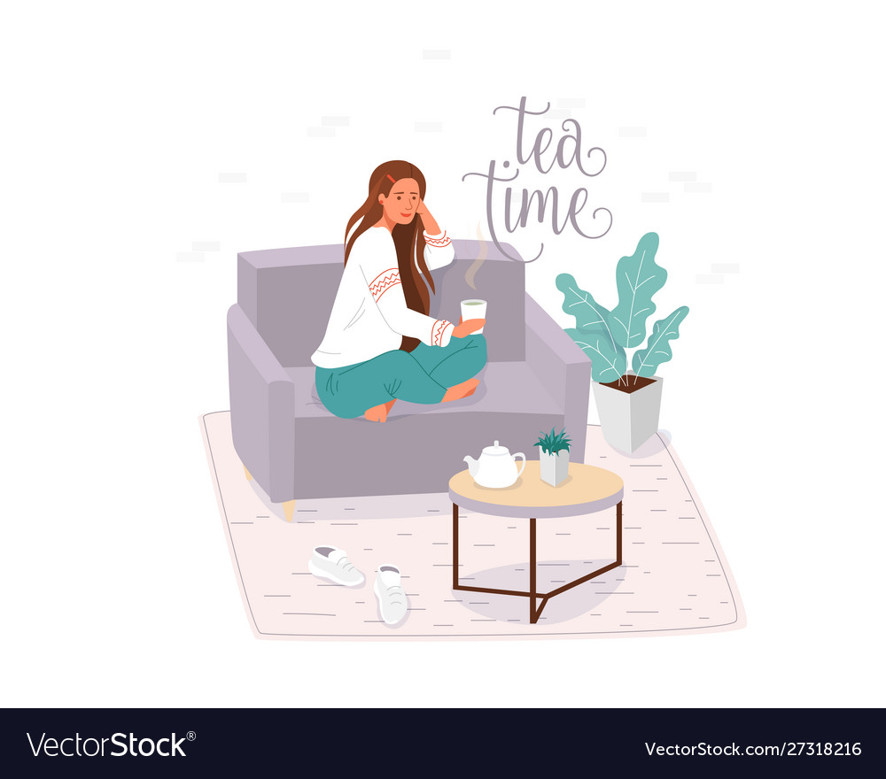 Tea time flat banner template Royalty Free Vector Image