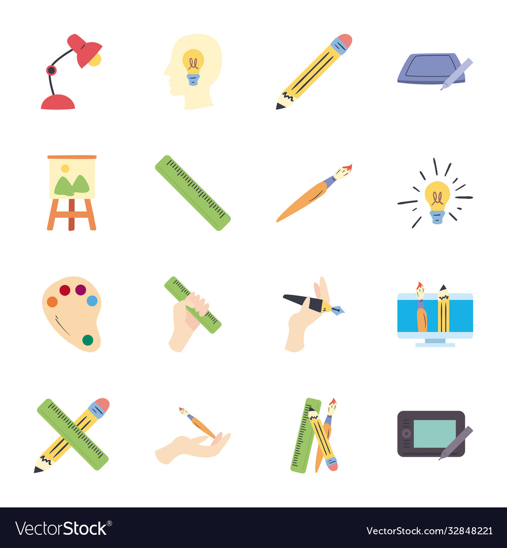 Art and design line fill style icon set