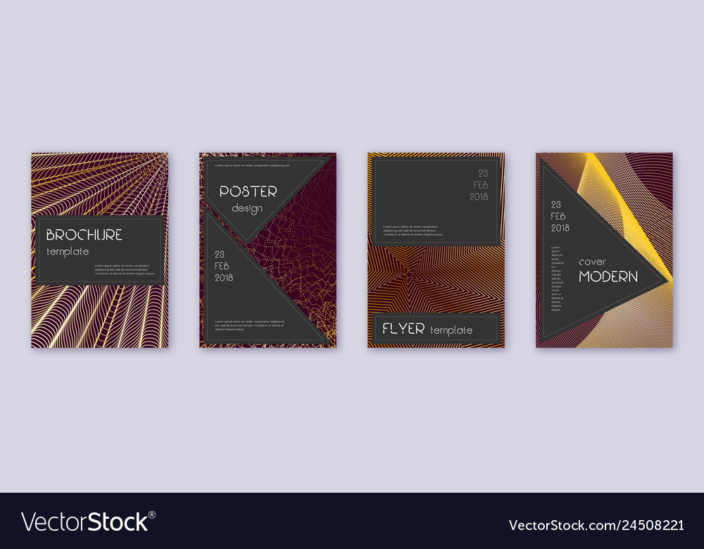 Black brochure design template set gold abstract Vector Image