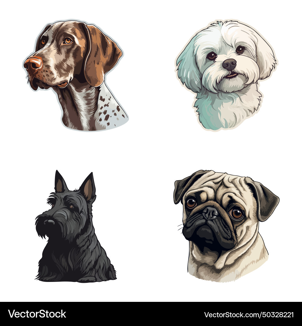 Dogs2 flat icon set isolated on white background Vector Image
