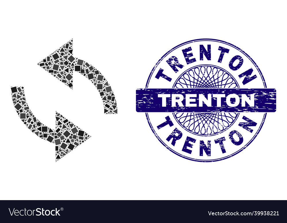 Grunge trenton badge and geometric exchange arrows