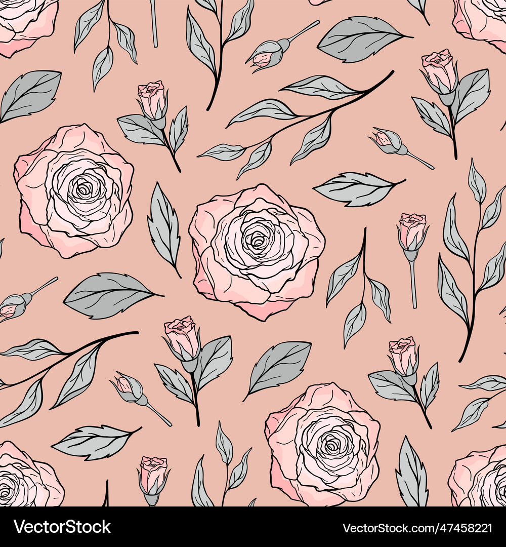 Hand drawn seamless pattern of blooming pink Vector Image