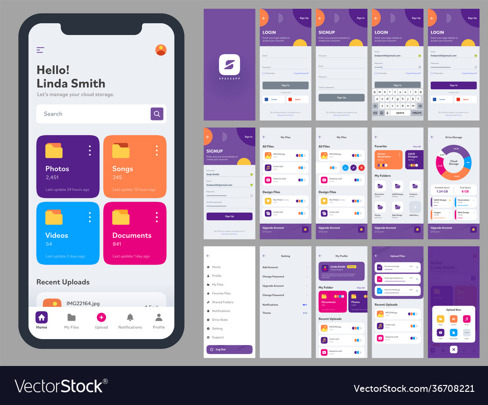 Mobile app ui kit with different gui layout vector image Mobile app ui kit with different gui layout
