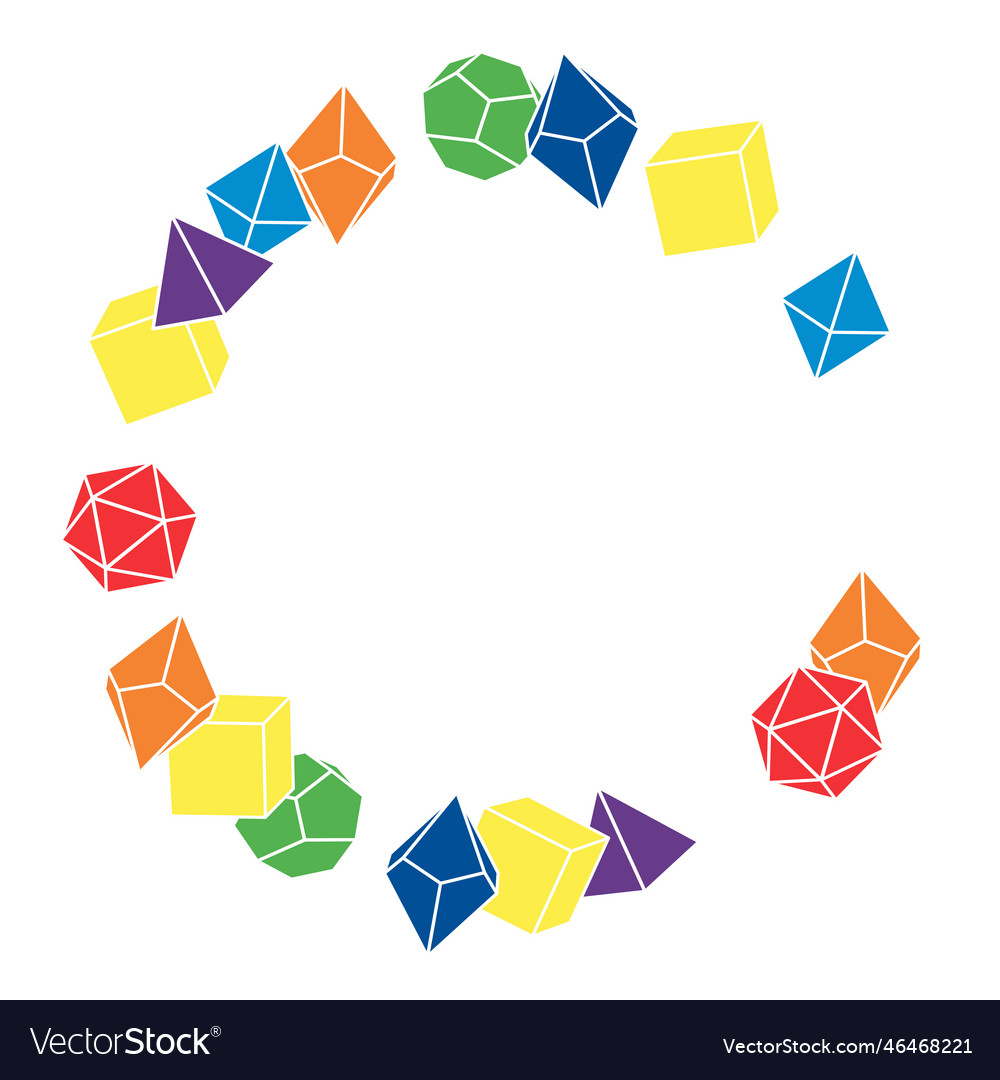 Multicolored dice frame in round shape hand draw