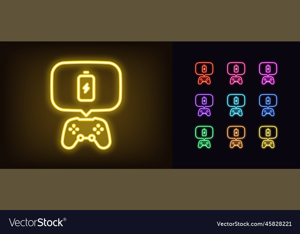 Outline neon game controller icon set glowing