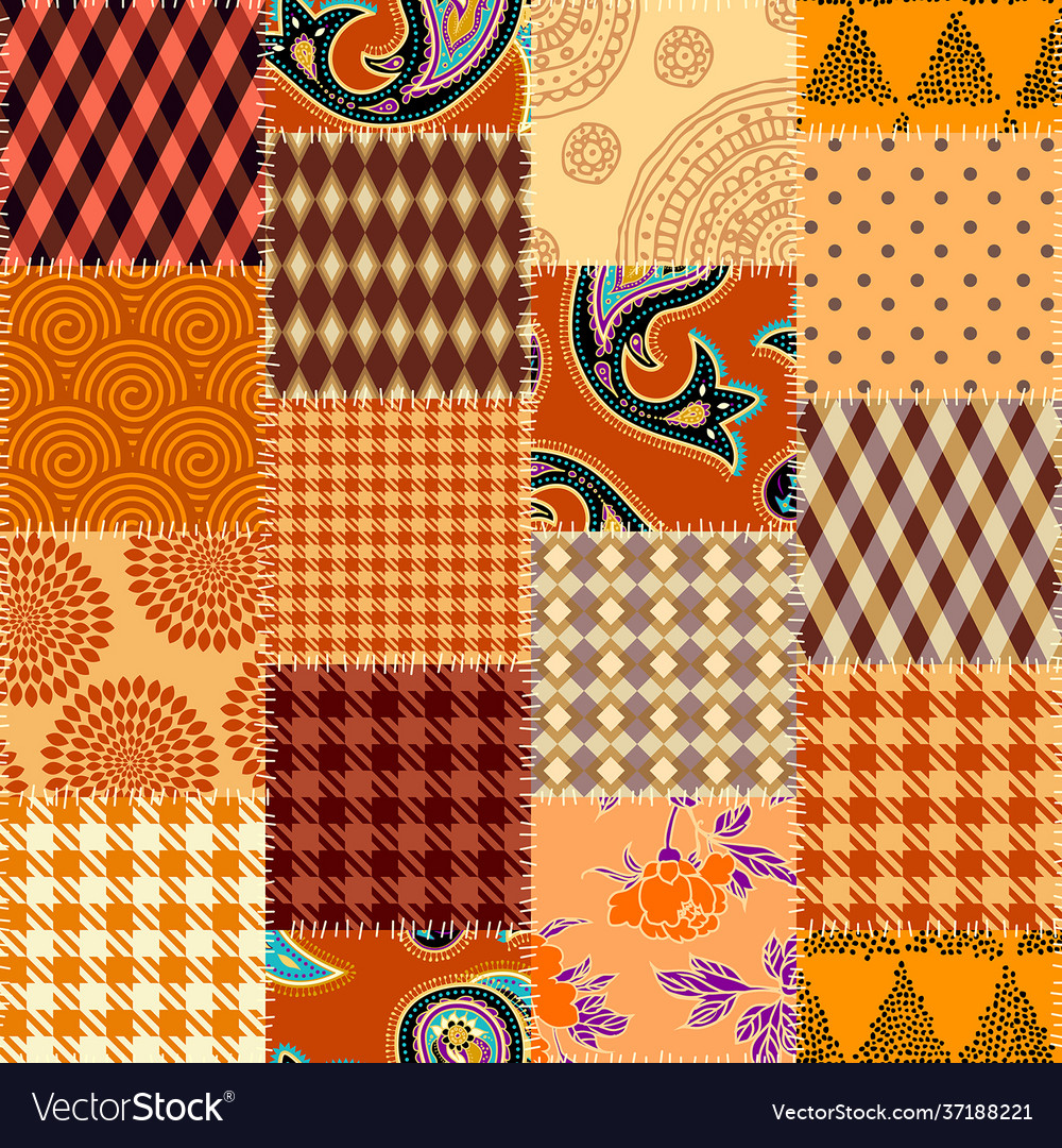 Patchwork Textile Pattern Seamless Quilting Vector Image