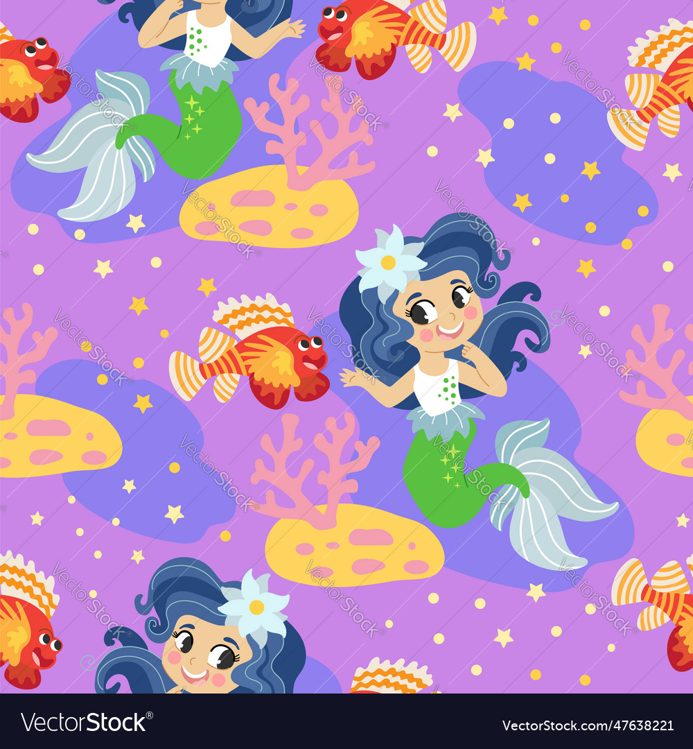 Seamless pattern with mermaid on a seabed