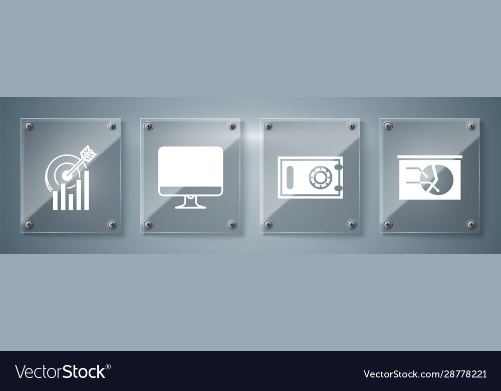 Set board with graph chart safe computer monitor vector image Set board with graph chart safe computer monitor