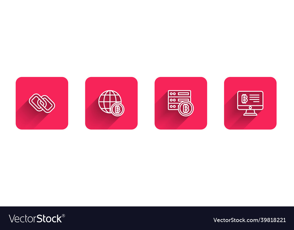 Set line chain link globe bitcoin server vector image Set line chain link globe bitcoin server