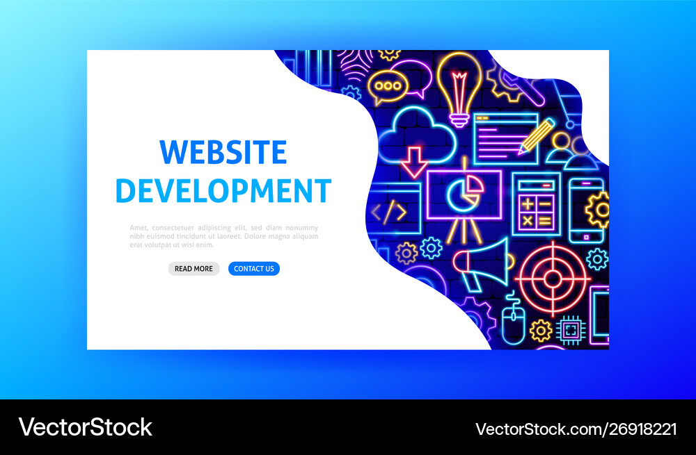 Website development neon landing page Royalty Free Vector
