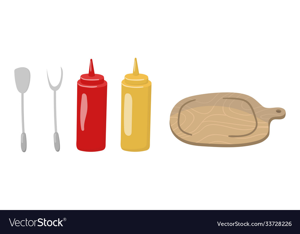 Barbecue foodstuff and utensils for grilling