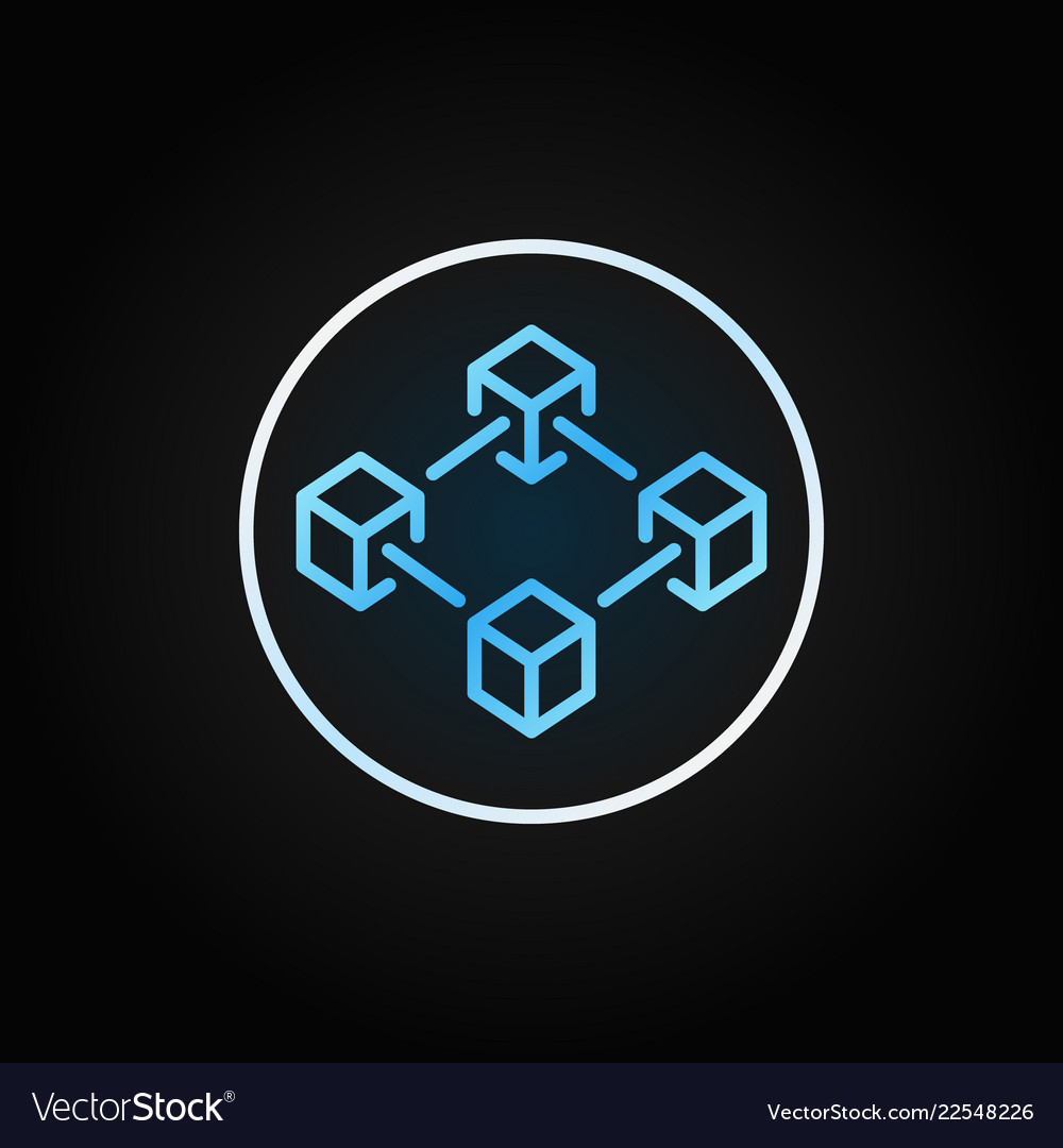 Blue blockchain in circle outline icon block