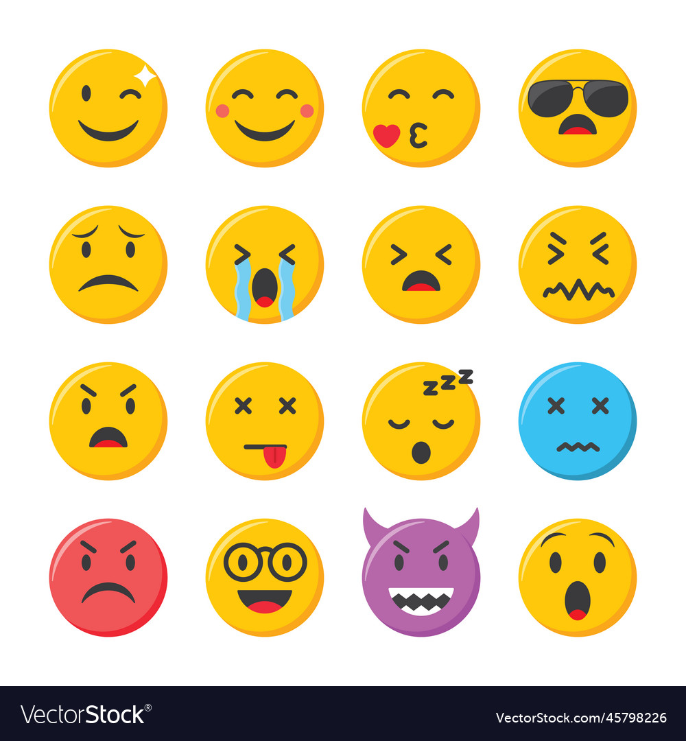 Emoji icons set emoticons collection Royalty Free Vector