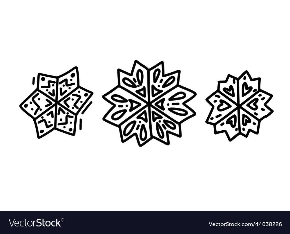 Hand drawn snowflakes icons set on white