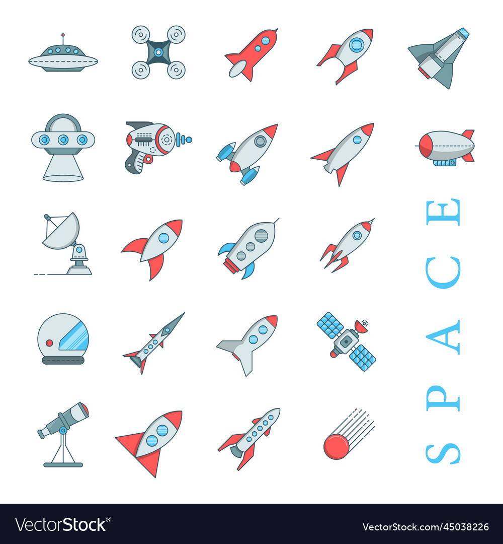 Icons set of spacecraft