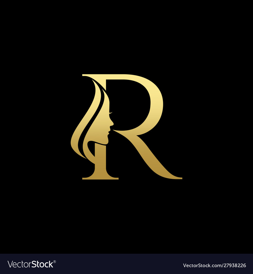 Letter r beauty women face logo design Royalty Free Vector