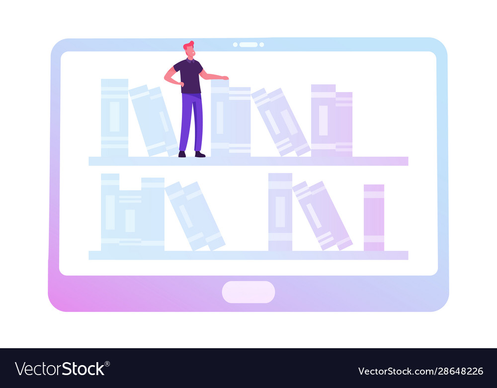 Man with Tablet and Bookshelf