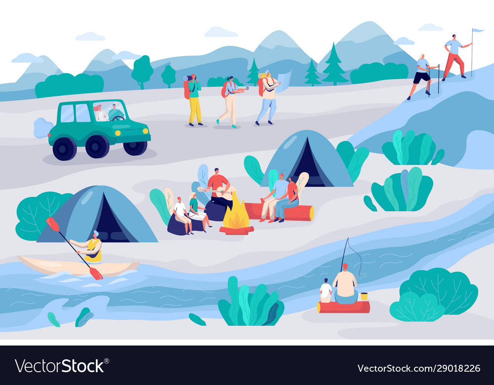 People camping and hiking in nature