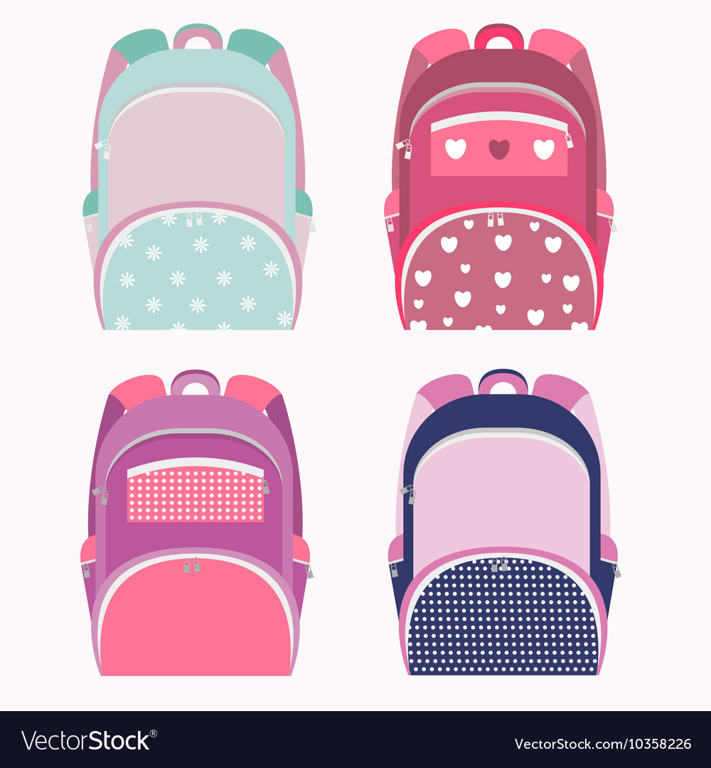 School backpacks for girl collection isolated