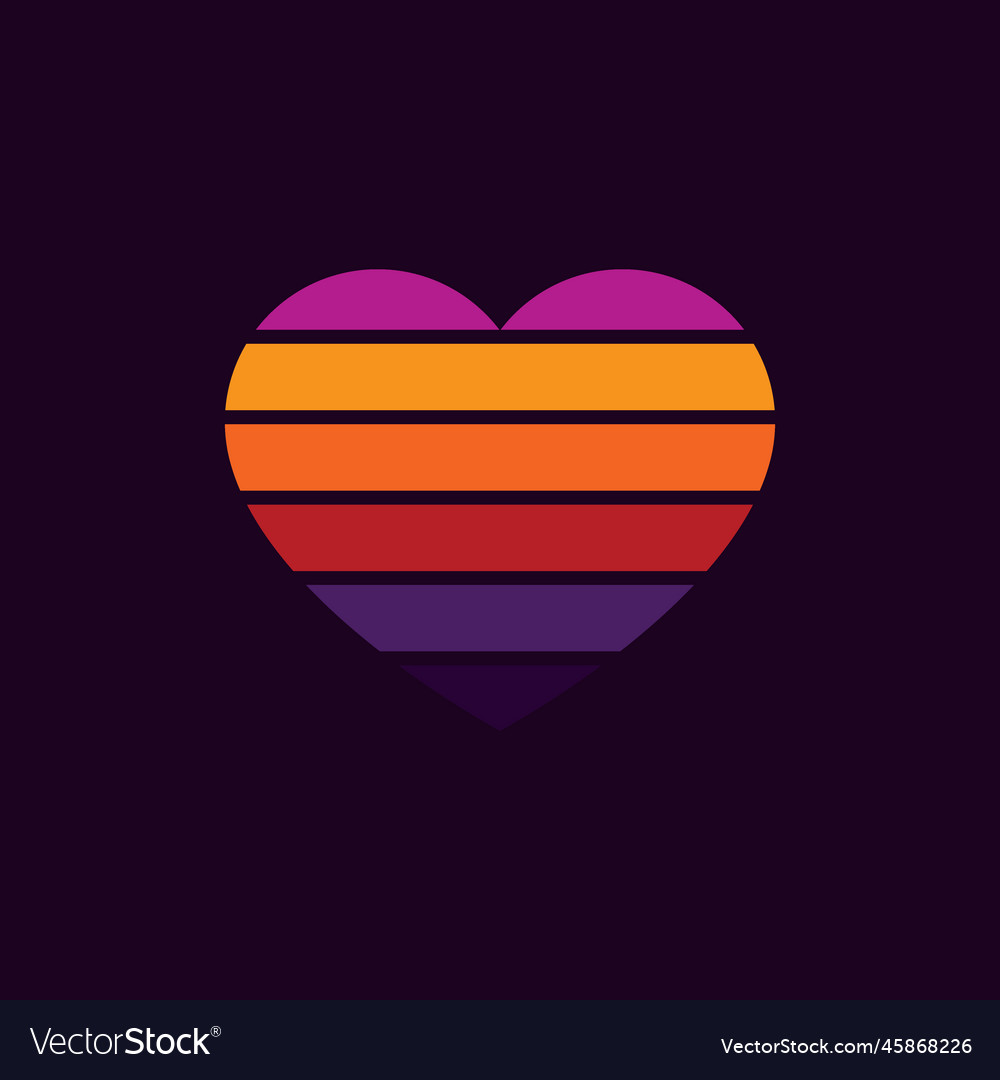 Vintage neon sunset in the shape of a heart