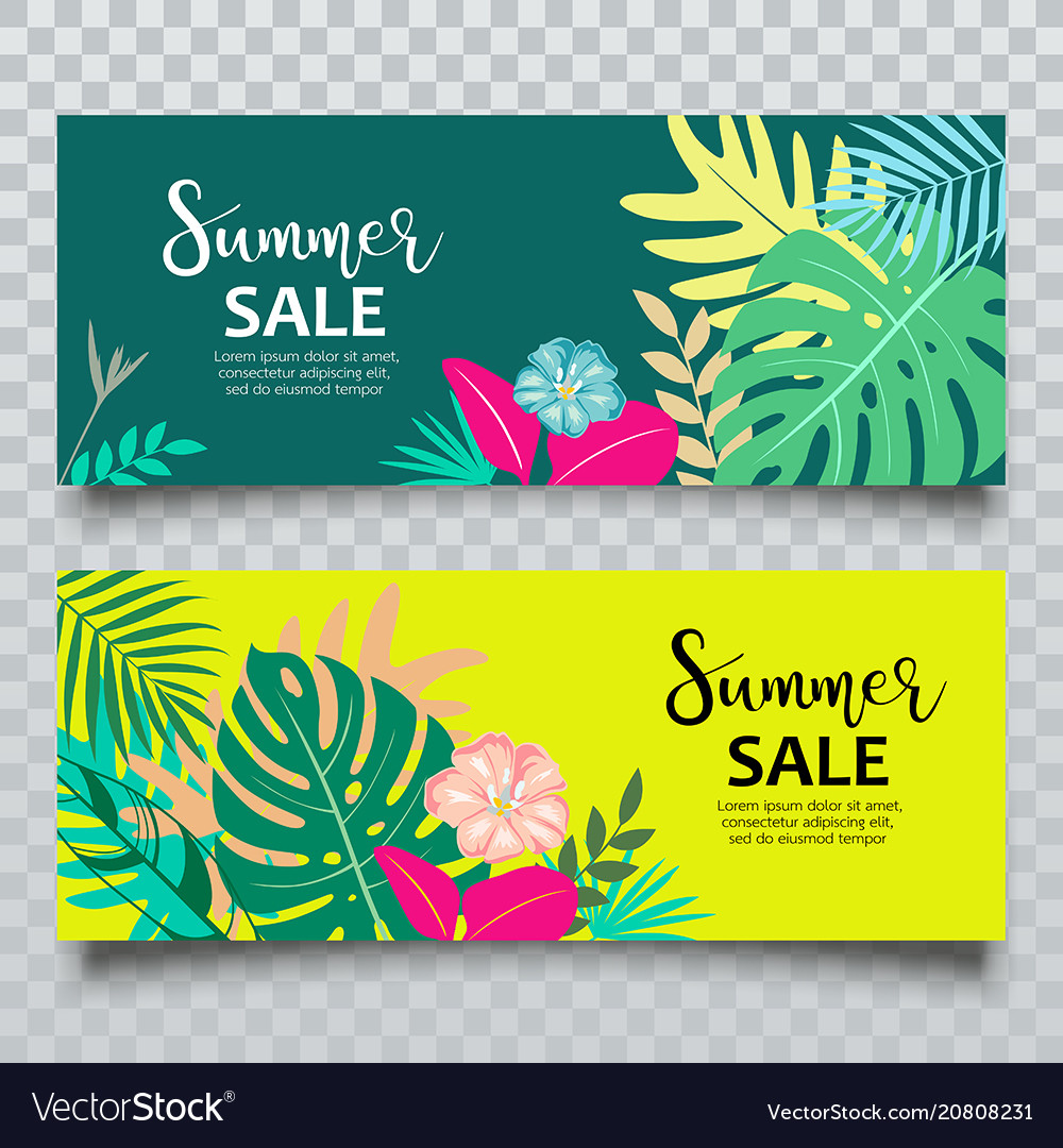 Banners Summer Tropical Leaf Sale Royalty Free Vector Image