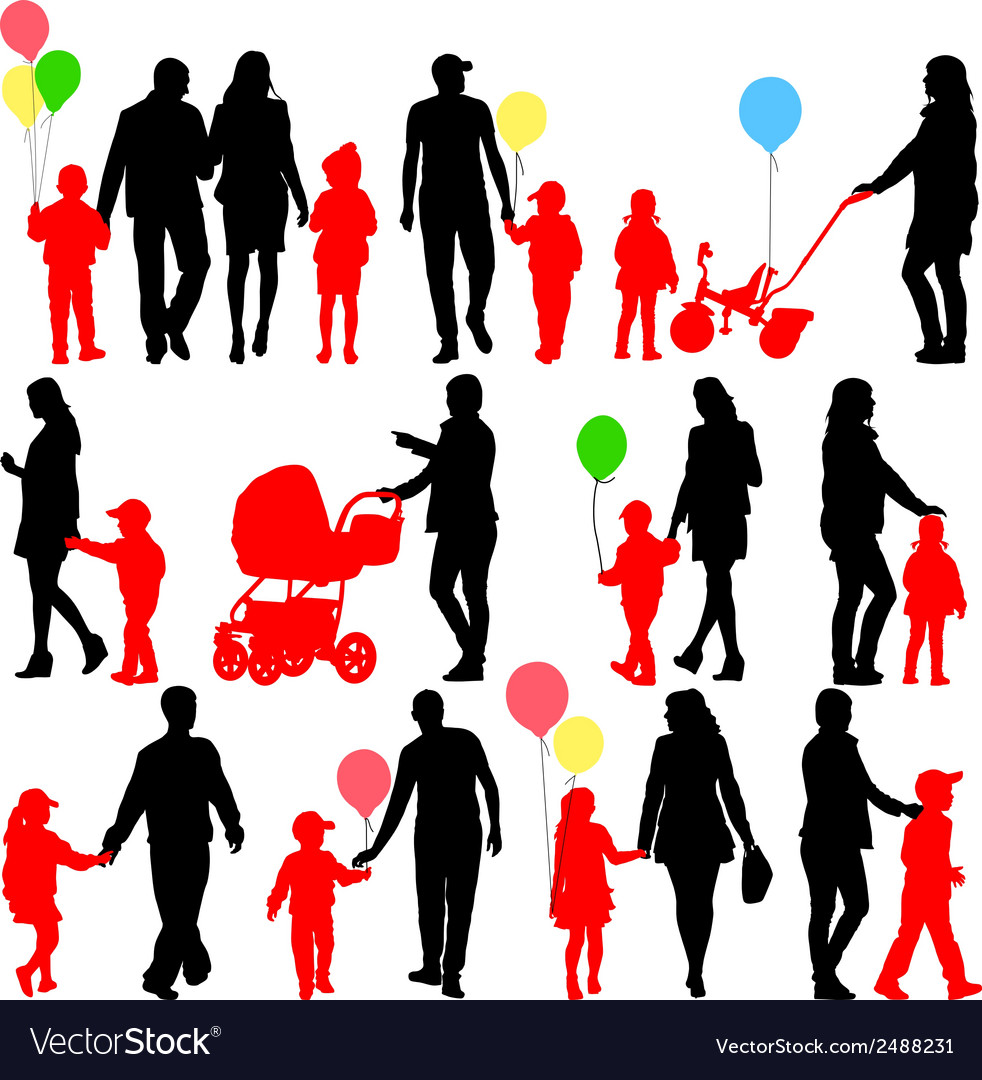 Black set of silhouettes parents and children