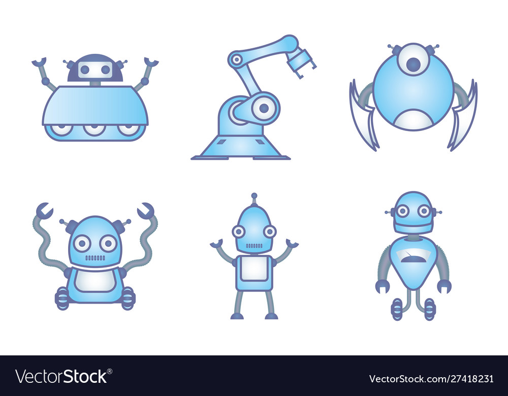 Bundle robots cyborg set icons vector image Bundle robots cyborg set icons