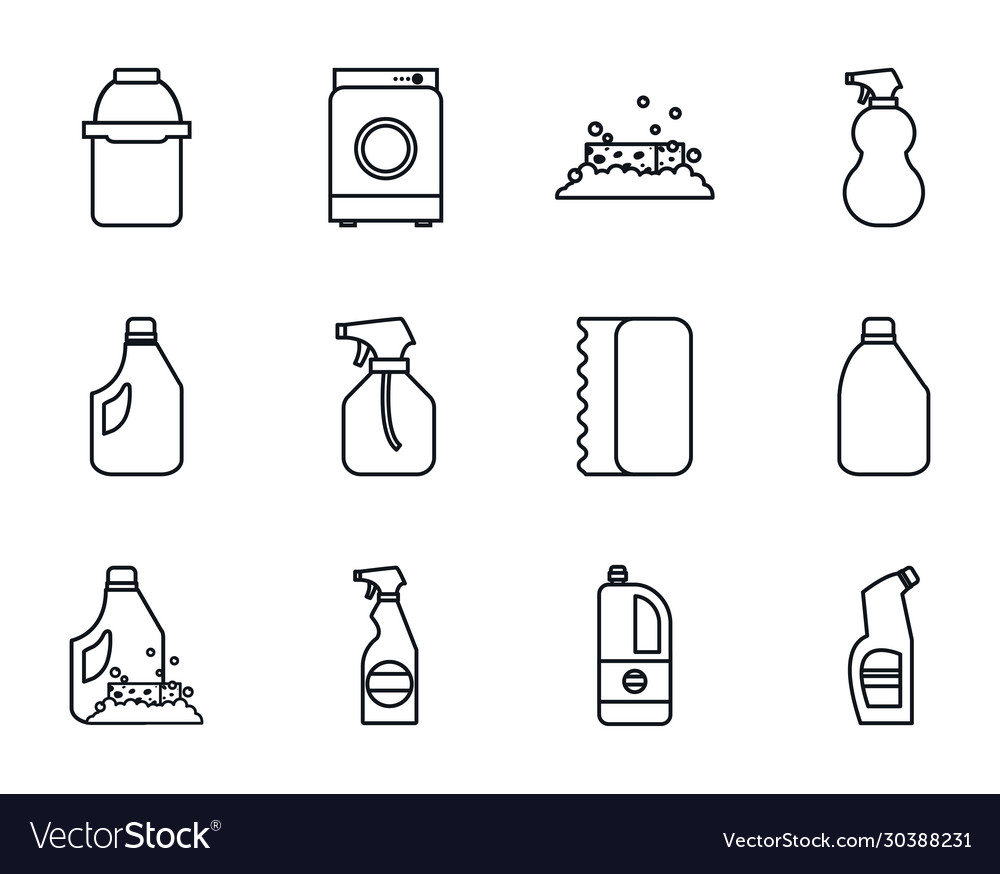 Cleaning service line style icon set design
