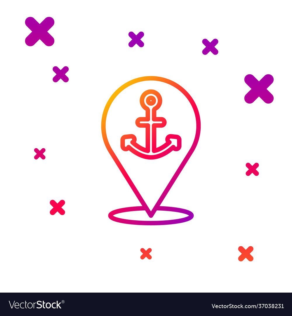 Color line map pointer with anchor icon isolated vector image Color line map pointer with anchor icon isolated