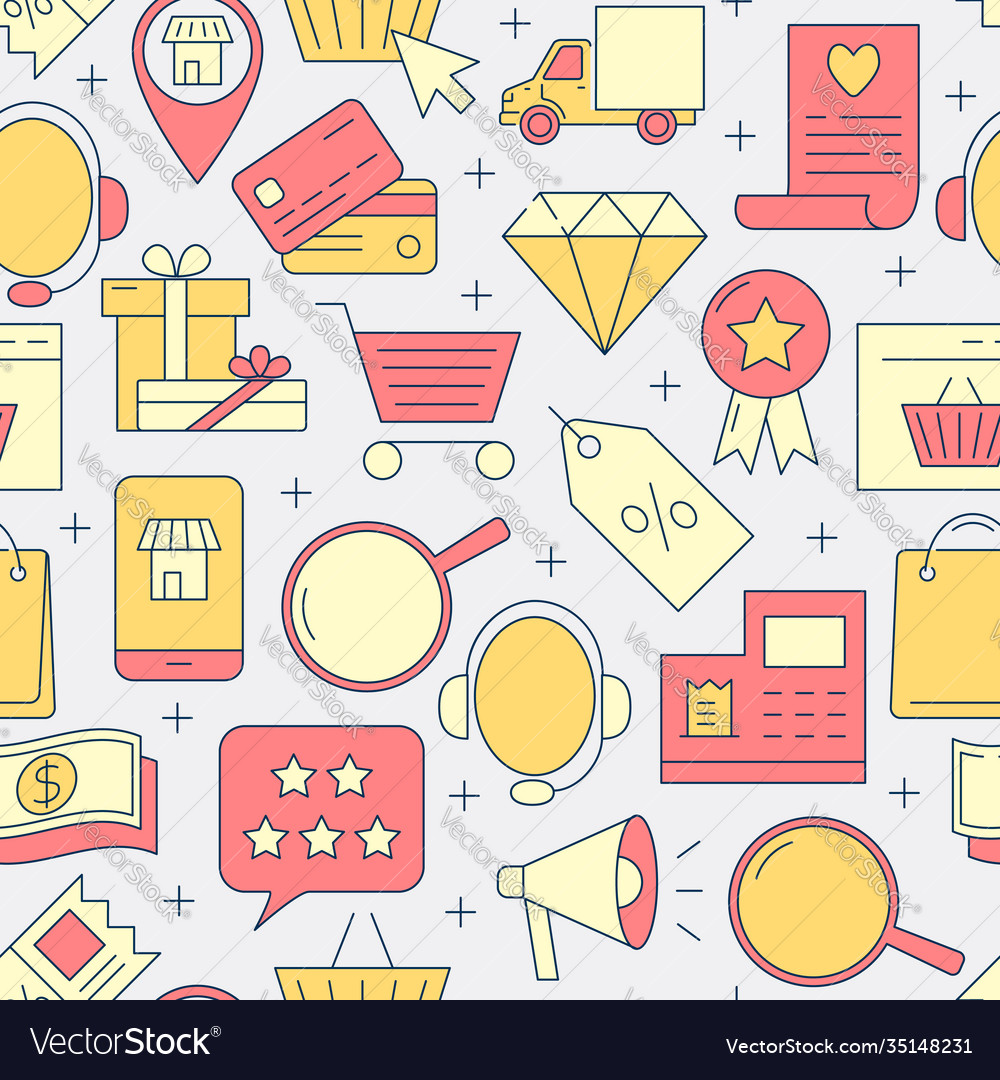 Electronic commerce seamless pattern in line style vector image Electronic commerce seamless pattern in line style