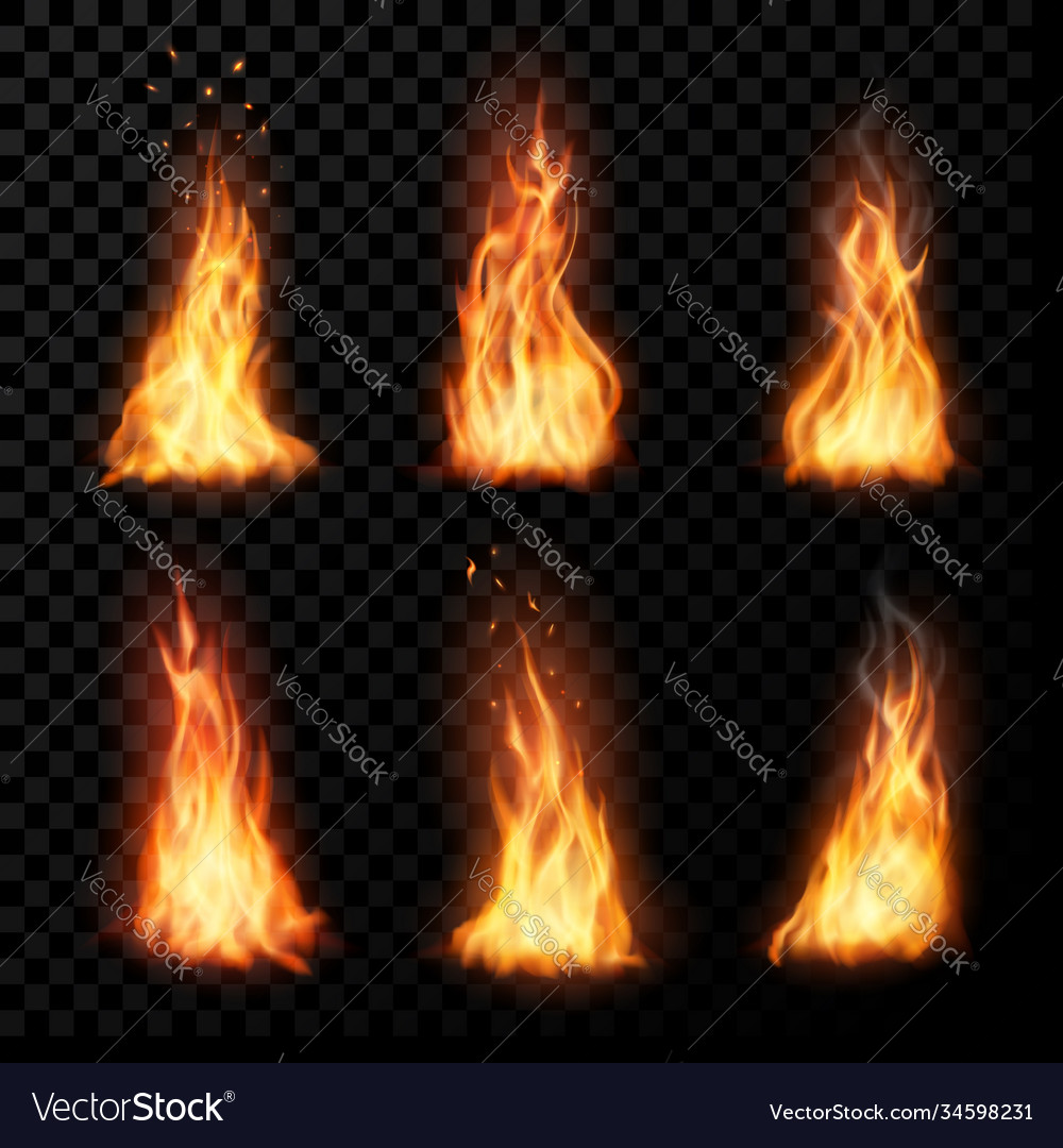 Fire campfire isolated torch flame set Royalty Free Vector