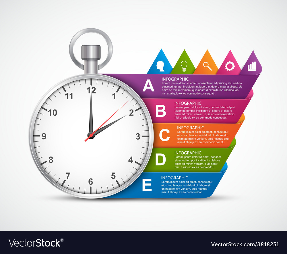 Infographics design template clock with colored