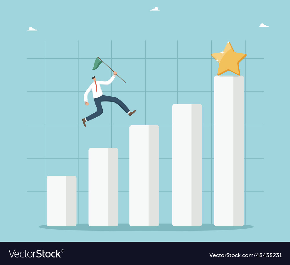 Man runs along columns of graph to star vector image Man runs along columns of graph to star