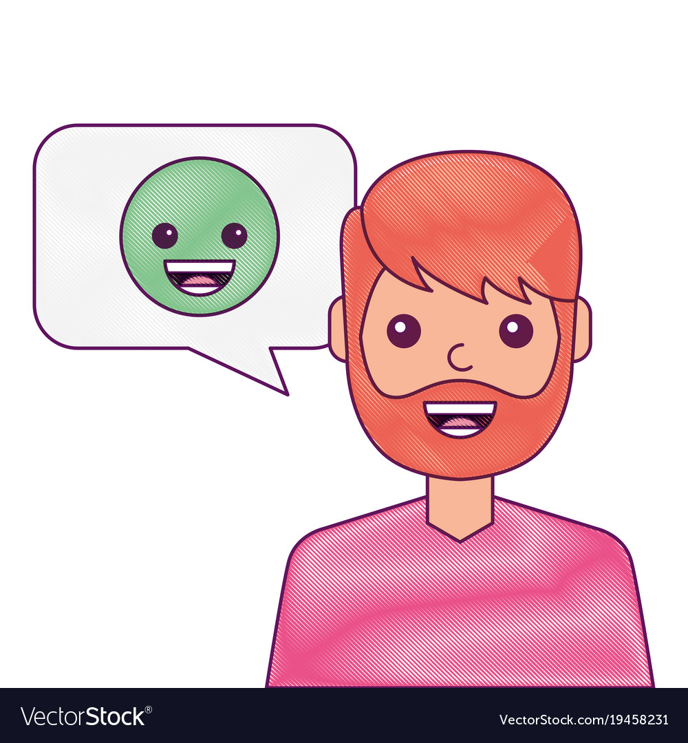 Man with smile emoticon in speech bubble