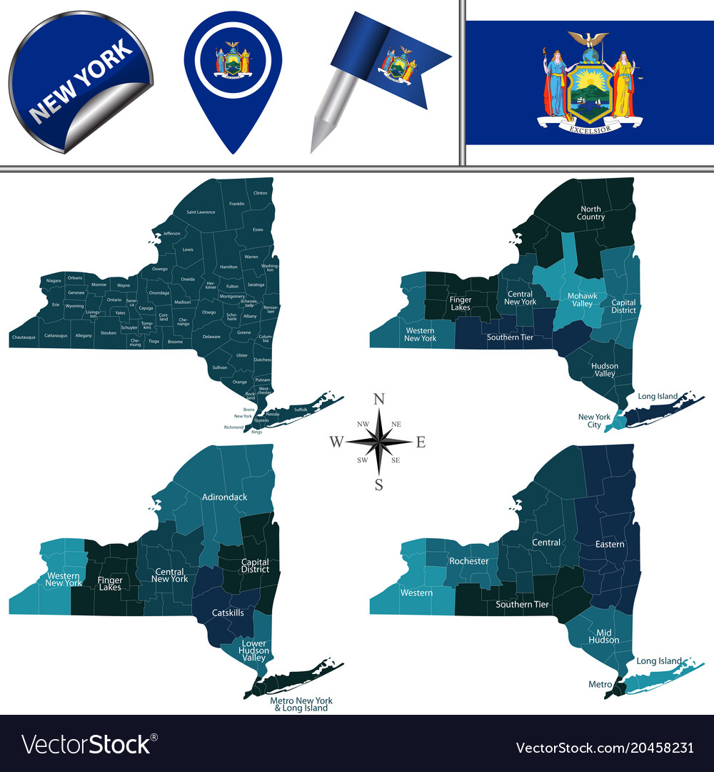 Map new york with regions Royalty Free Vector Image