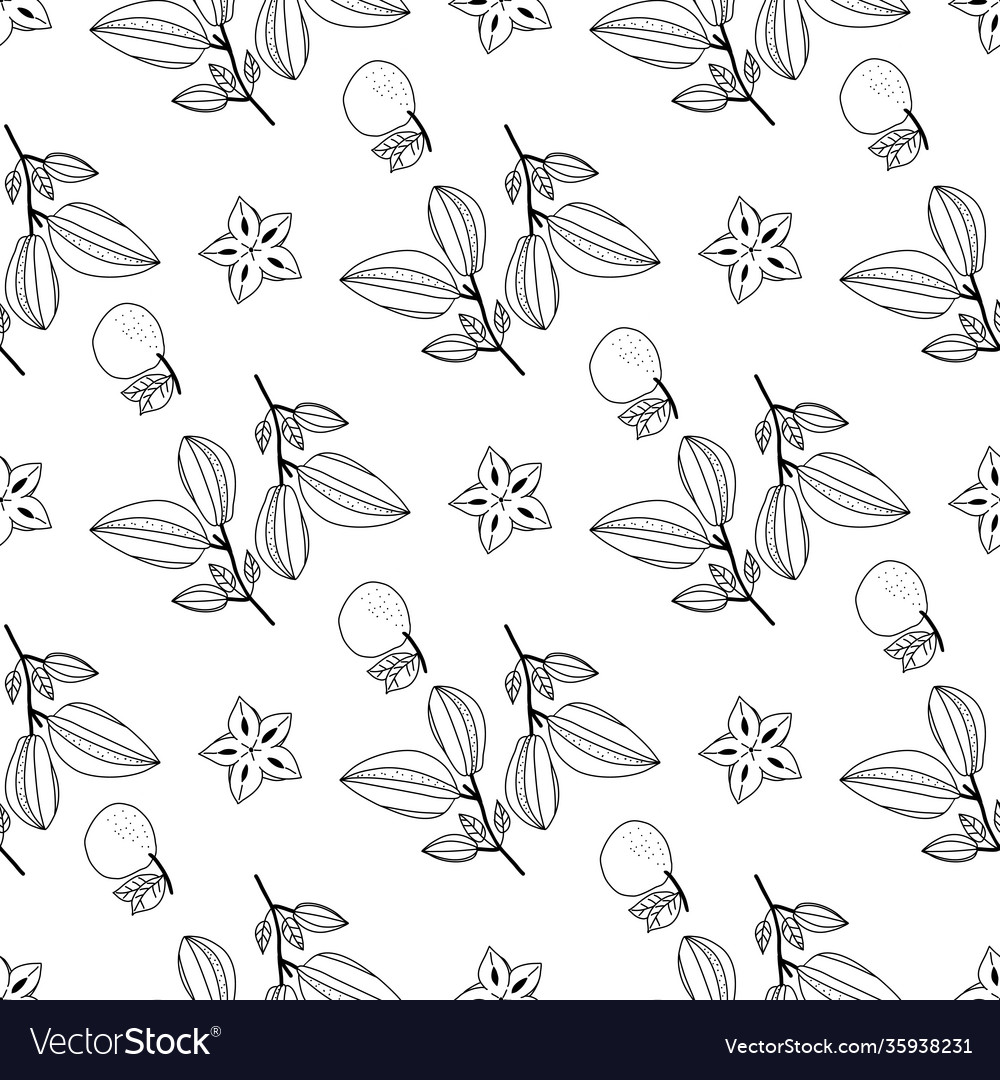 Seamless doodle pattern with tropical fruits