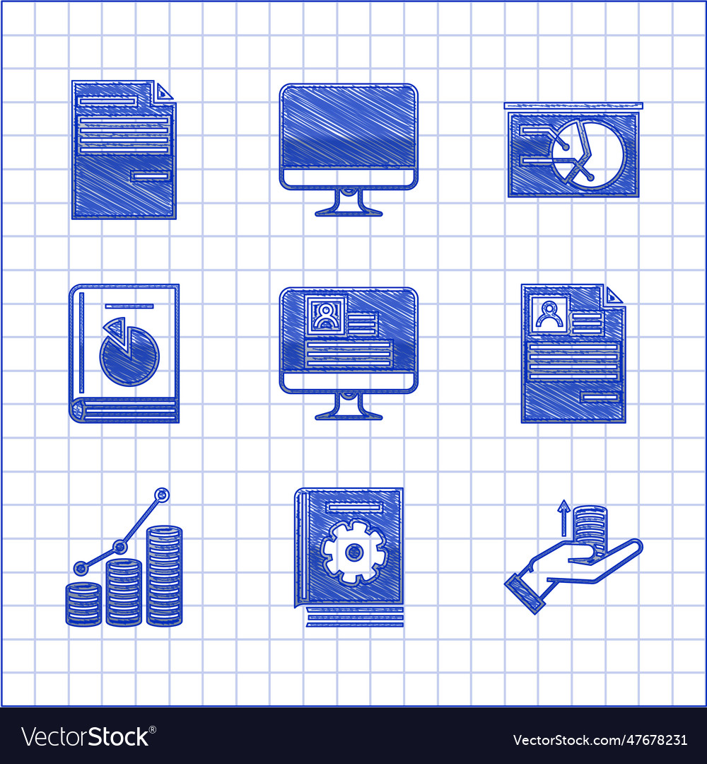 Set computer monitor with resume user manual vector image Set computer monitor with resume user manual