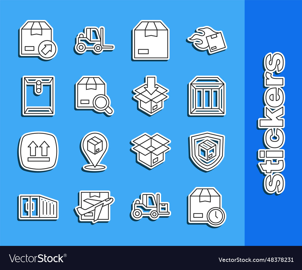 Set line cardboard box with clock delivery vector image Set line cardboard box with clock delivery