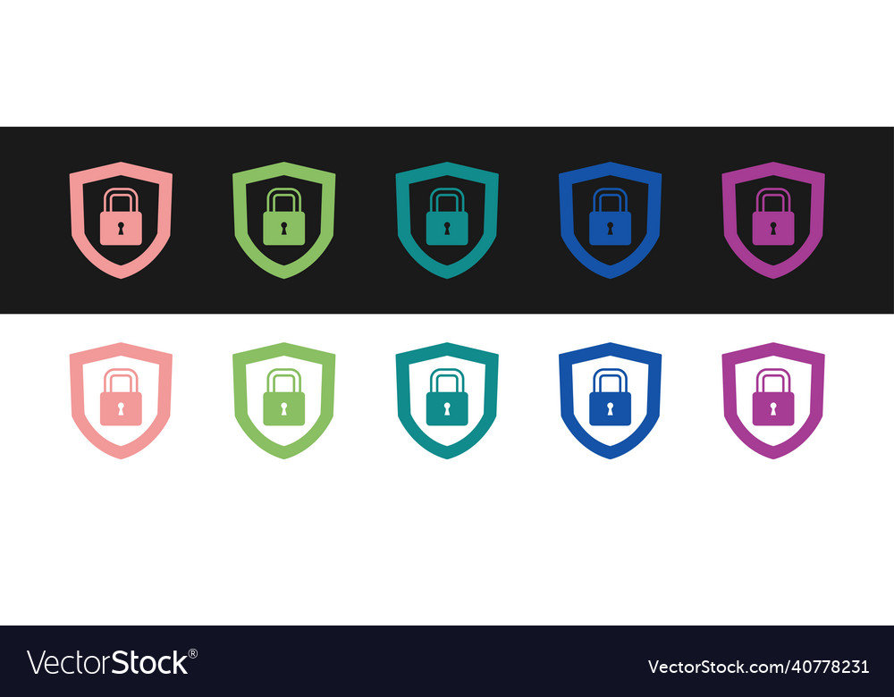 Set shield security with lock icon isolated