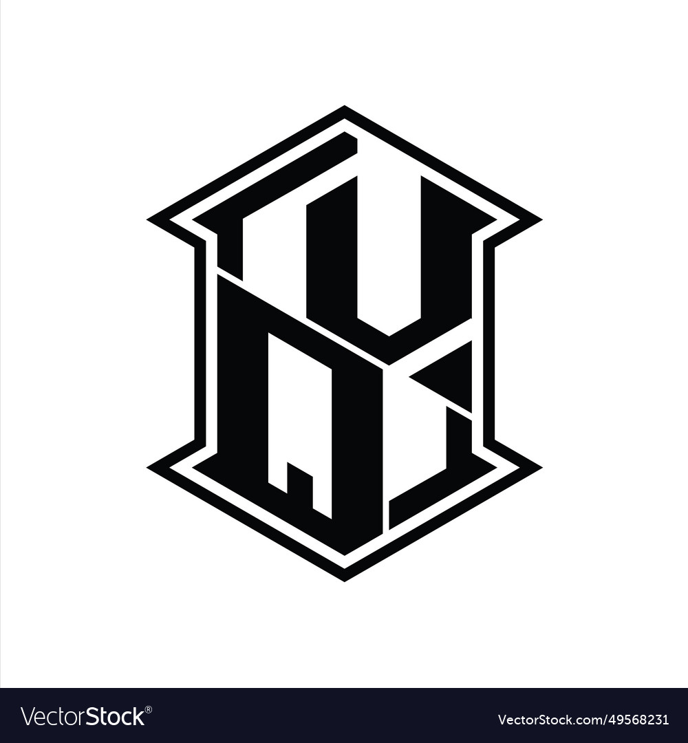 Vq logo monogram hexagon shield shape up and down vector image Vq logo monogram hexagon shield shape up and down