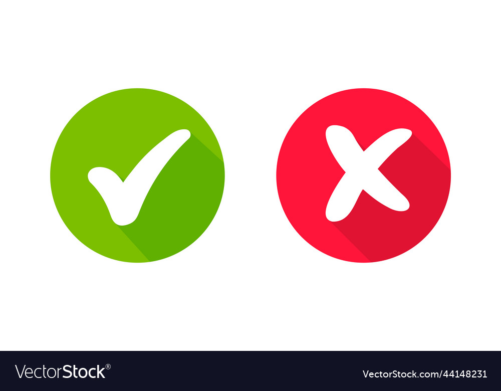 Wrong check mark icon long shadow for validation Vector Image Wrong check mark icon long shadow for validation