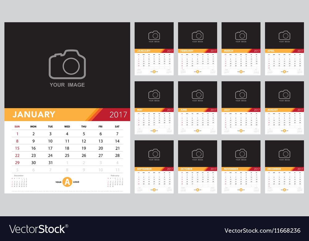 Calendar 2017 template design week starts from sun