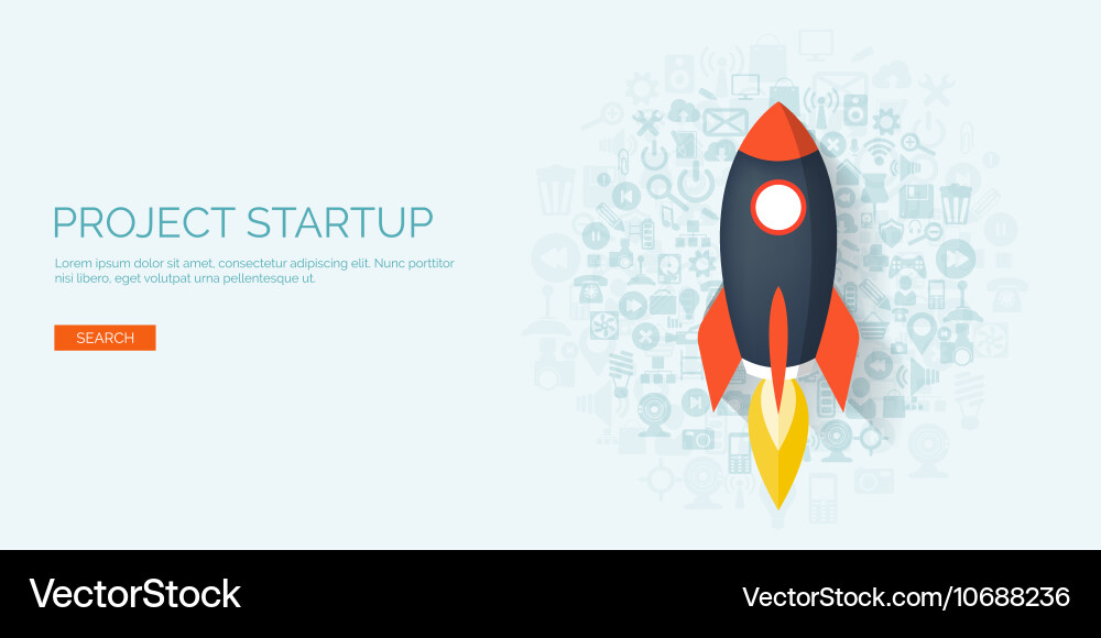 Flat rocket project start up space smart Vector Image
