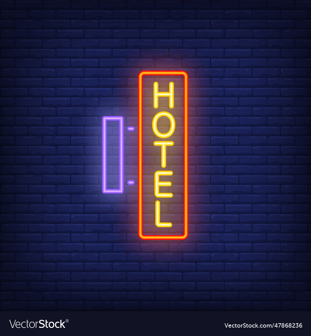 Hotel neon signboard on brick wall Royalty Free Vector Image