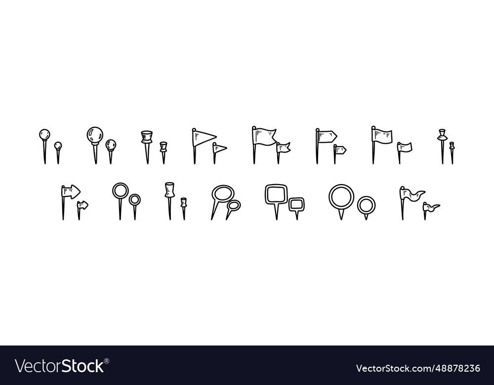 Push Pin Doodle Set Location Paper Document Vector Image Push Pin Doodle Set Location Paper Document Vector Image