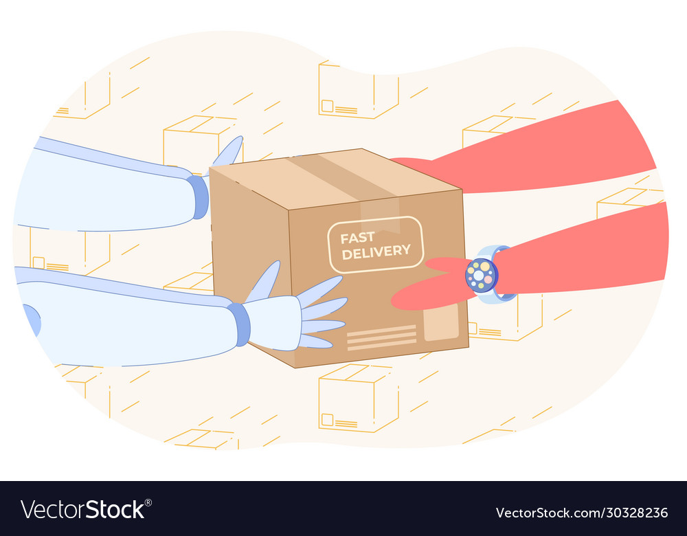 Robot deliverying box technologies in service Vector Image Robot deliverying box technologies in service